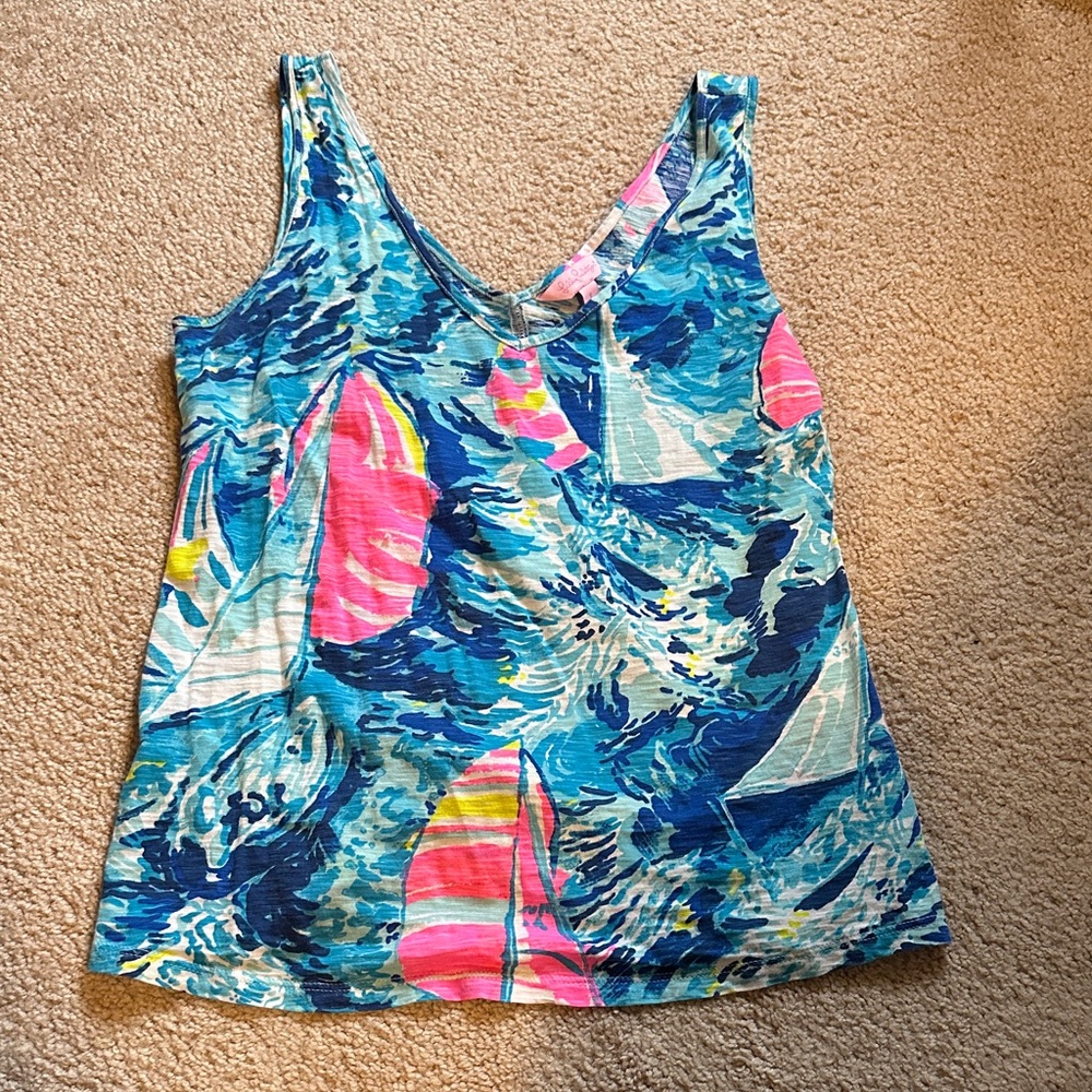 Lilly Pulitzer Blue and Pink Sailboat Tank Top size small